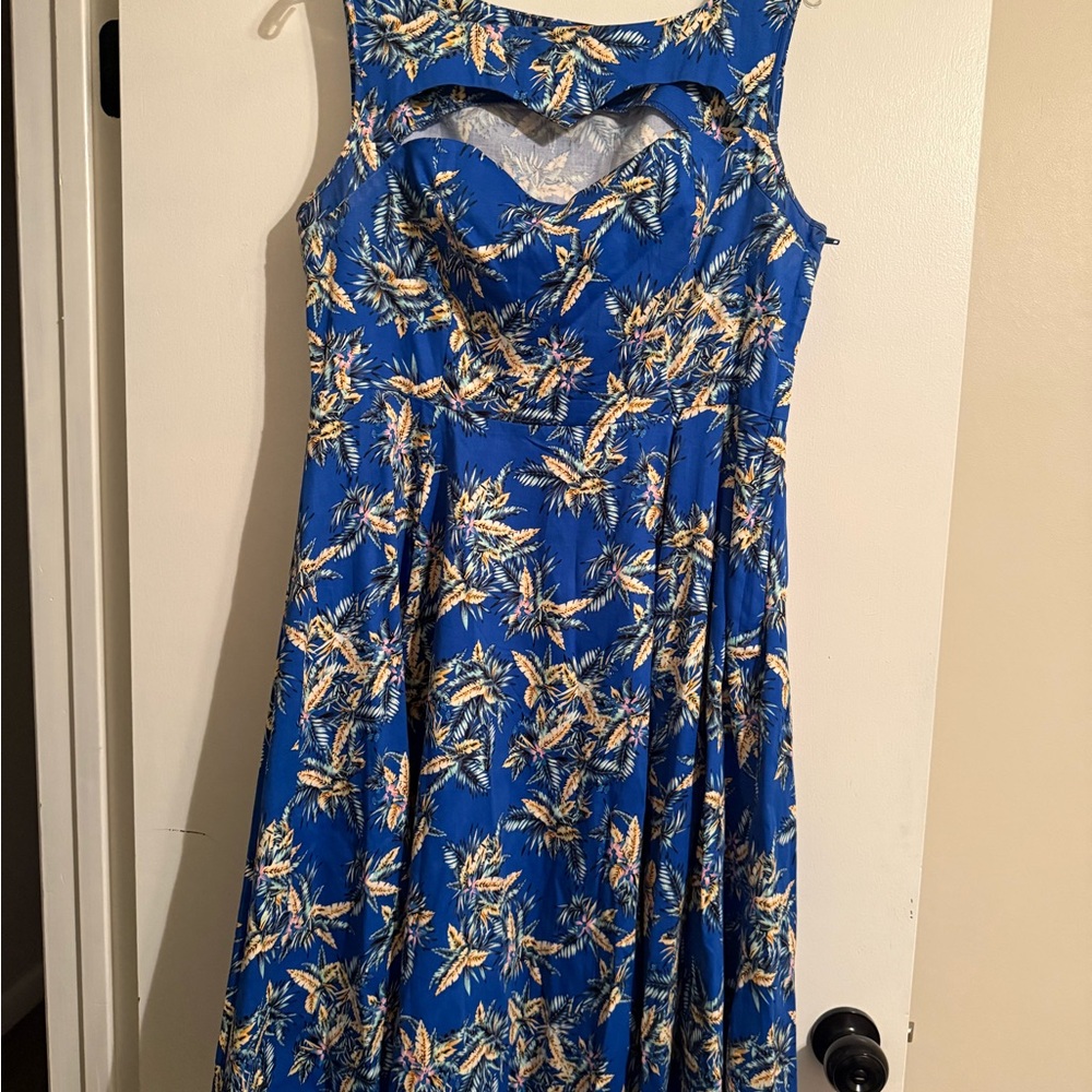 Floral Blue Mini Dress Heart Shaped Cutout
